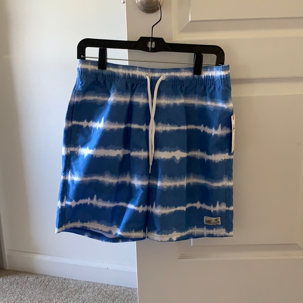 NWT IZOD swim shorts, blue and white